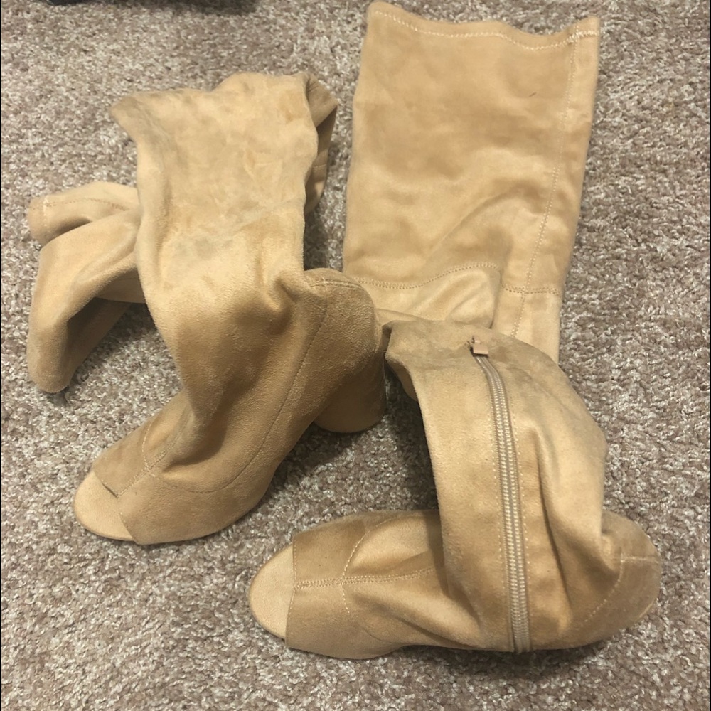 Public Desire Over the knee open toe suede boots